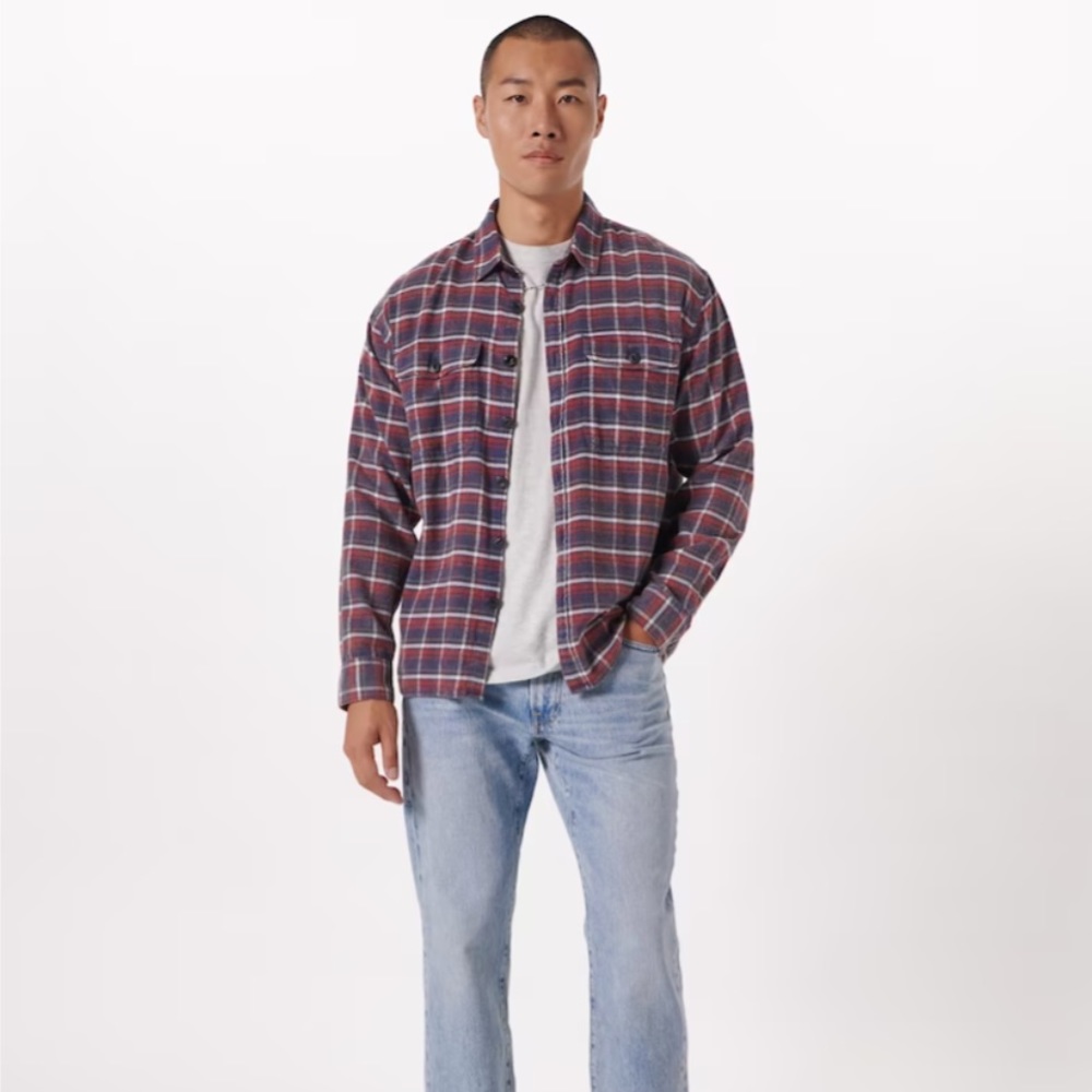 NWT Abercrombie and Fitch Men's Vintage Flannel - Red/Navy Plaid - S